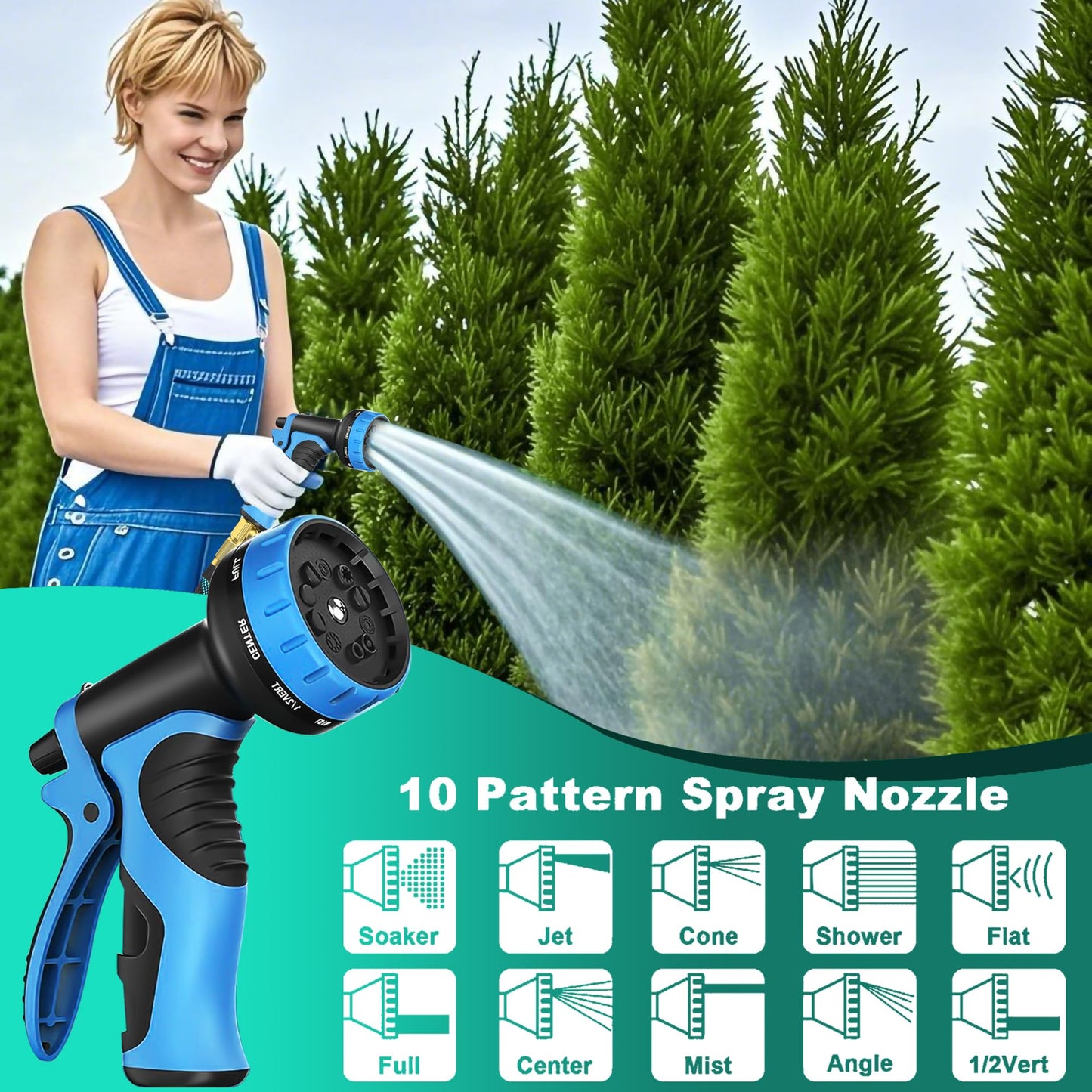 Garden Hose 100 ft, 2025 Upgarded Flexible Water Hose 100ft With 10-Pattern Spray Nozzle, Kink-Free, Lightweight, Durable, Leak-Proof Solid Brass Fittings (Black & Blue)