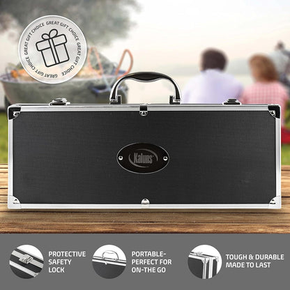 Kaluns Grilling Accessories, Dad Gifts for Fathers Day Grilling Gifts, Heavy Duty Stainless Steel BBQ Grill Tools Set for Outdoor Grill with Aluminum Case and Apron, Dad Birthday Gifts for Men Husband