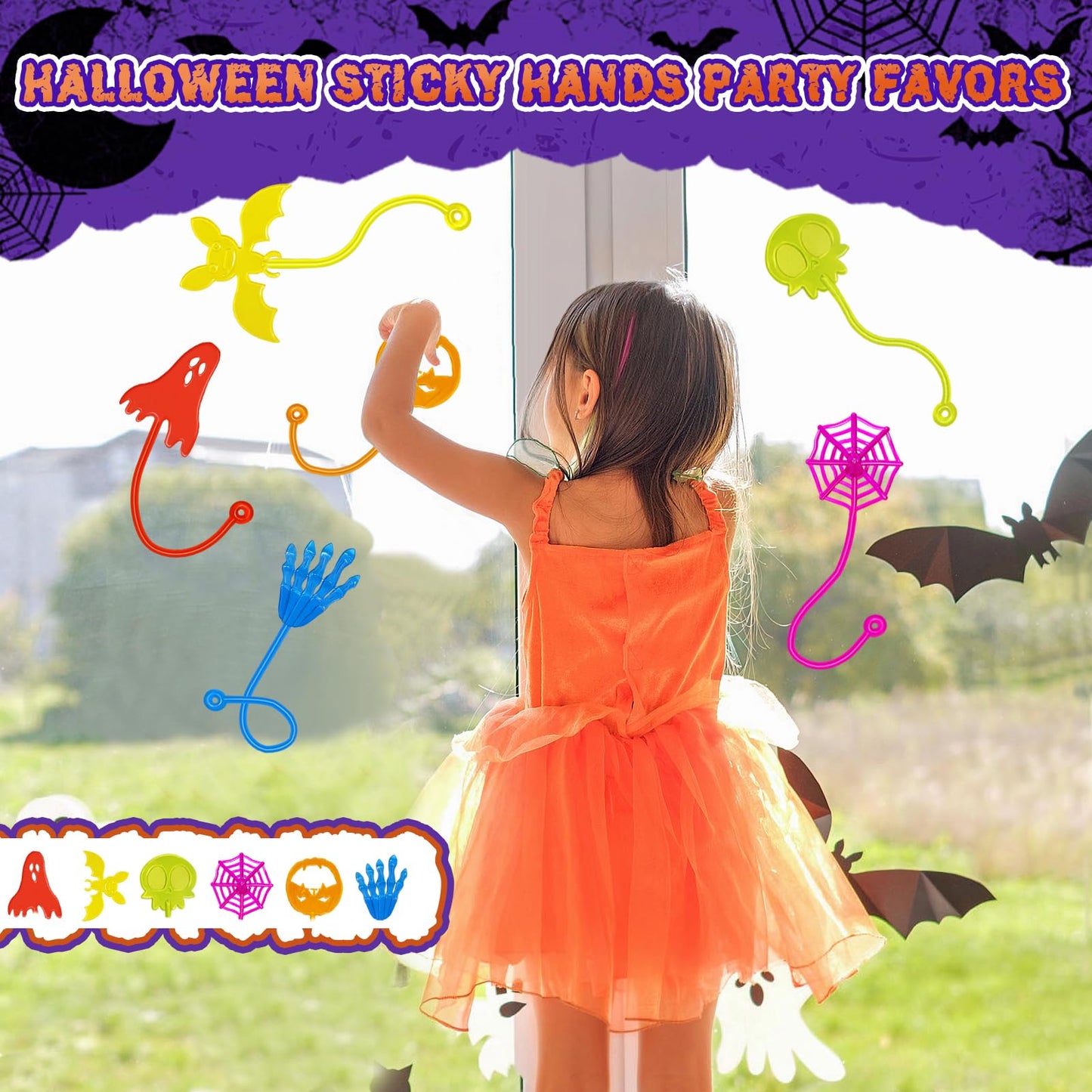 Halloween Sticky Hands Bulk 42PCS Halloween Party Favors for Kids Stretchy Sticky Hand Toy Halloween Goodie Bag Stuffers Fillers Trick or Treat Halloween Party Supplies Toys Classroom Prizes for Kids