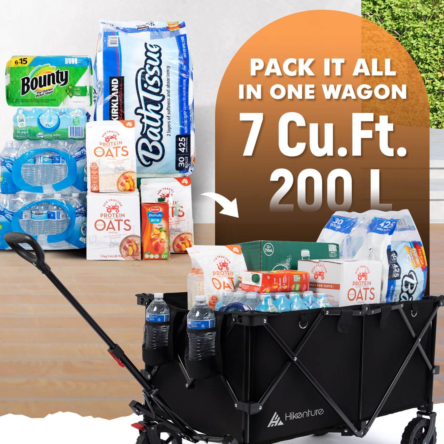 Hikenture Folding Wagon Cart, Portable Large Capacity Beach Wagon, Heavy Duty Utility Collapsible Wagon with All-Terrain Wheels, Outdoor Garden Cart Foldable Wagon for Sports, Shopping, Camping(Black)