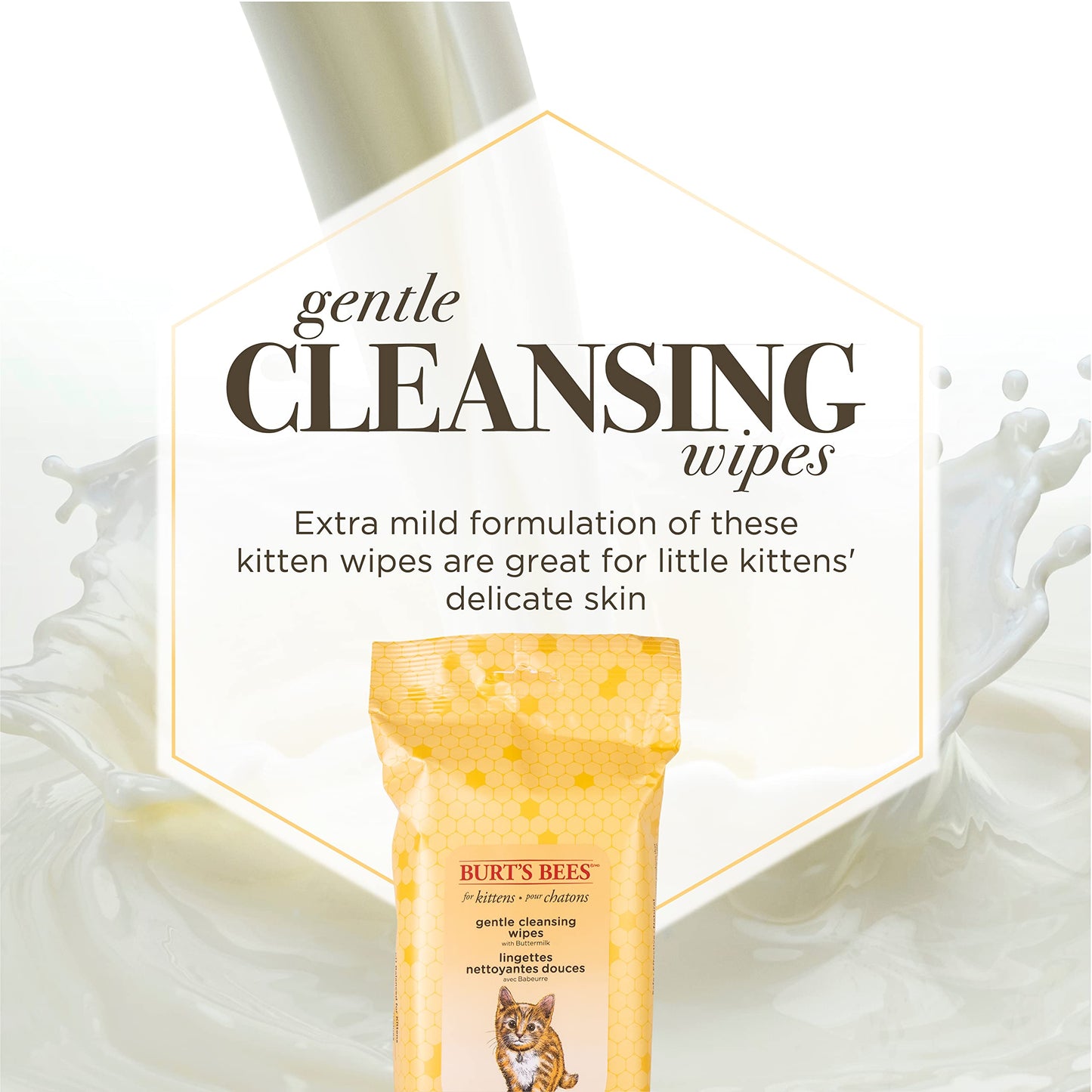 Burt's Bees for Pets Kitten Wipes with Buttermilk - Pet Wipes for Cats Waterless Bathing & Cleaning, Kitten Essentials for Indoor Kittens, Gentle Cat Grooming Wipe for Face, Paws & Butt, 50 Count