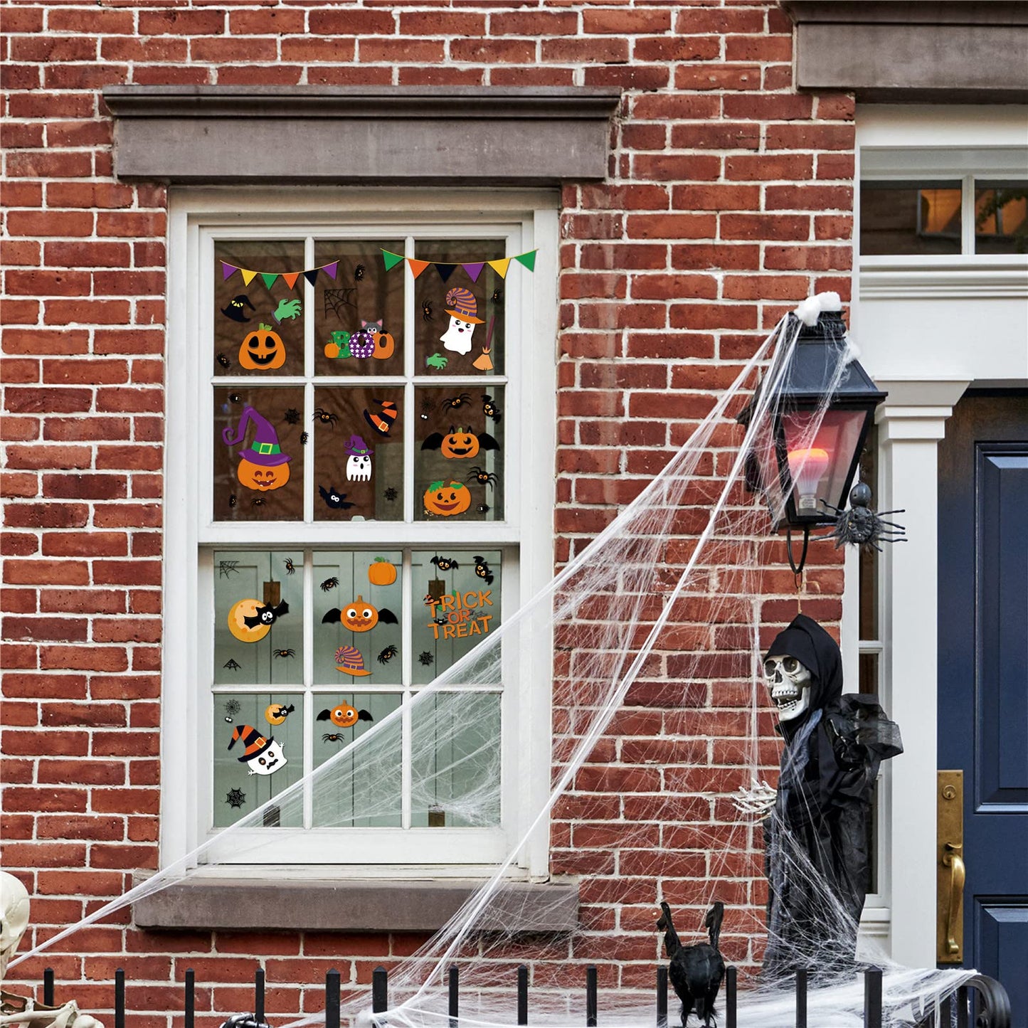 232 Pcs Halloween Decorations Window Clings Decals, 10 Sheet Large Halloween Black Spiders/Cute Pumpkins Stickers Decorations, Halloween Window Stickers for Kids/School/Home/Office Supplies