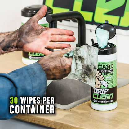 Grip Clean Cleaning Wipes – Hand Cleaner for Mechanics, Heavy-Duty Hand Wipes for Grease & Oil, Cleaning Wipes All Purpose for Tools & Surfaces, Waterless Hand Cleaner, Citrus Scented (30ct)