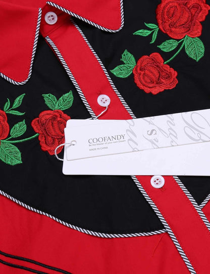 COOFANDY Men's Western Cowboy Embroidered Shirts Long Sleeve Slim Fit Cotton Casual Button Down Shirt