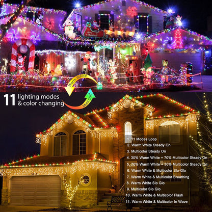 Brizled Christmas Icicle Lights, 29ft 360 LED Outdoor Icicle Lights Color Changing with Remote, 11 Function Connectable Christmas Lighting Warm White & Multicolor Xmas Lighting for Xmas Home Wedding