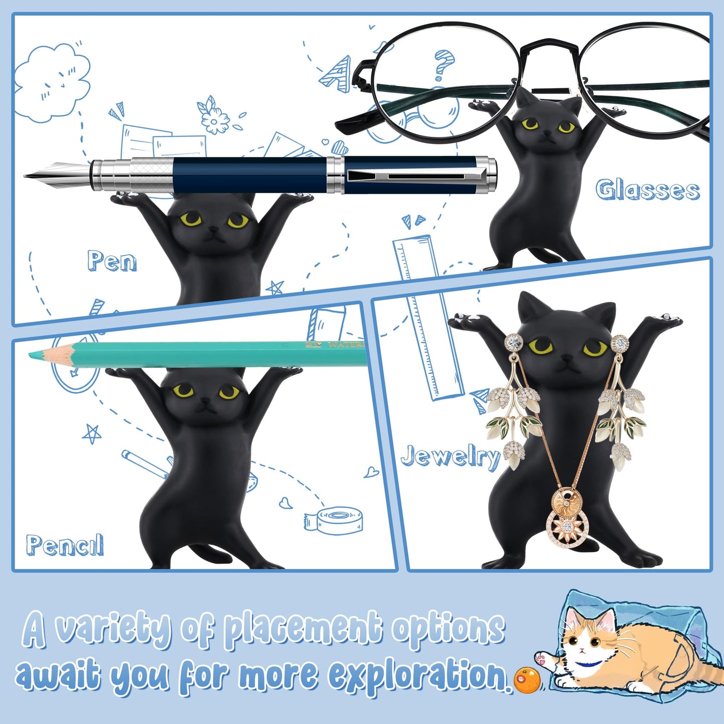 Cute Stuff Home Decor Fun Kitty Decoration for Desk Shelf Magnetic Dance Cat Airpod Holder Headphone Earbuds Holder for Apple AirPods 1& 2 3 Pro, Unique Birthday Bday Gifts Ideas (Black)