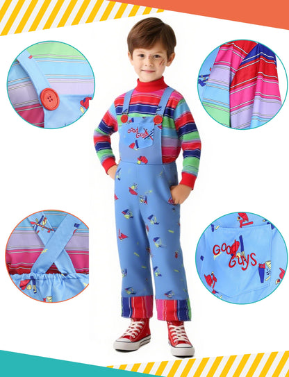 KUGVDI Halloween Chucky Costume for Kids Adult Good Guys Doll Child’s Play Cosplay Jumpsuit Includes Tattoo Scars and Prop Knife（M）