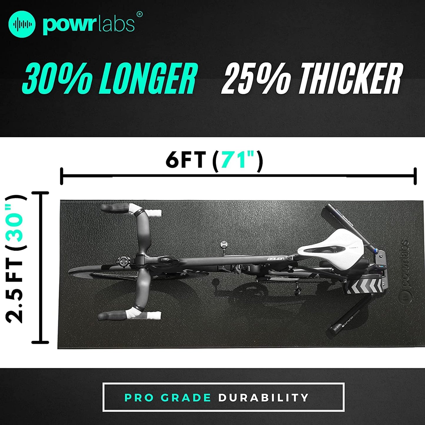 Powr Labs Bike Trainer Mat Compatible with Peloton Bike – Stationary Cycling Floor Pad for Treadmill, Exercise Equipment & Gym Use – Protects Carpet & Hardwood Floors, Indoor Trainer Accessory