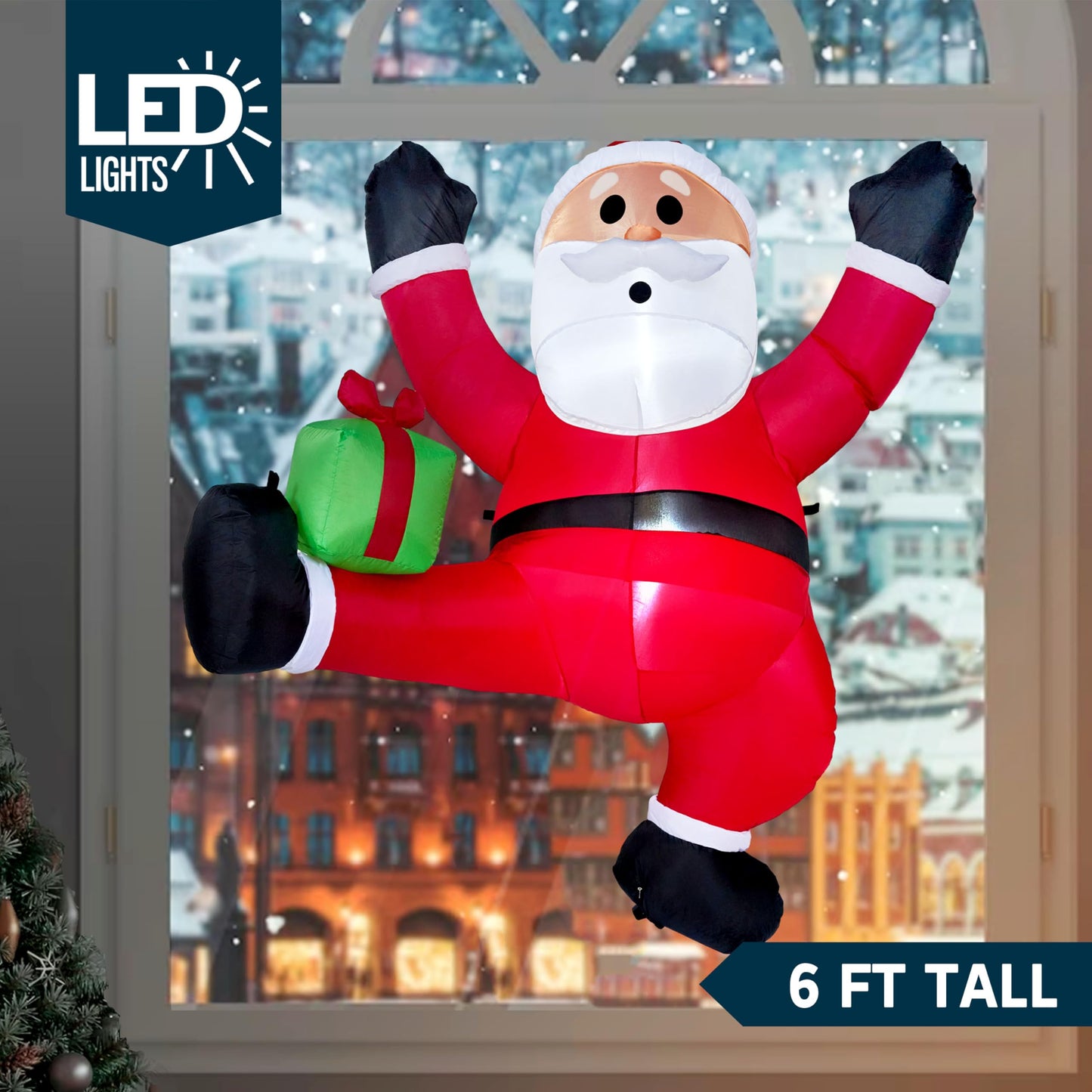 Joiedomi 6 FT Tall Christmas Inflatable Climbing Santa with Gift Box, Blow Up Hanging Santa with Build-in LED for Xmas Party, Outdoor, Yard, Garden, Lawn Decoration