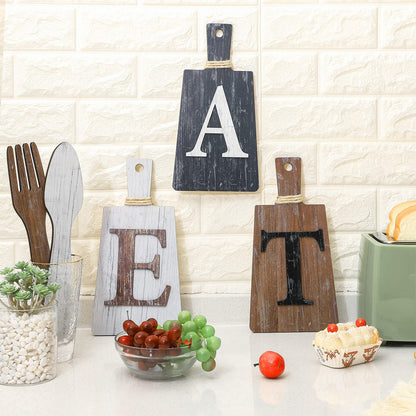 Jetec Cutting Board Eat Sign Set Hanging Art Kitchen Eat Sign Fork and Spoon Wall Decor Rustic Primitive Country Farmhouse Kitchen Decor for Home Decoration(White, Grey,brown)