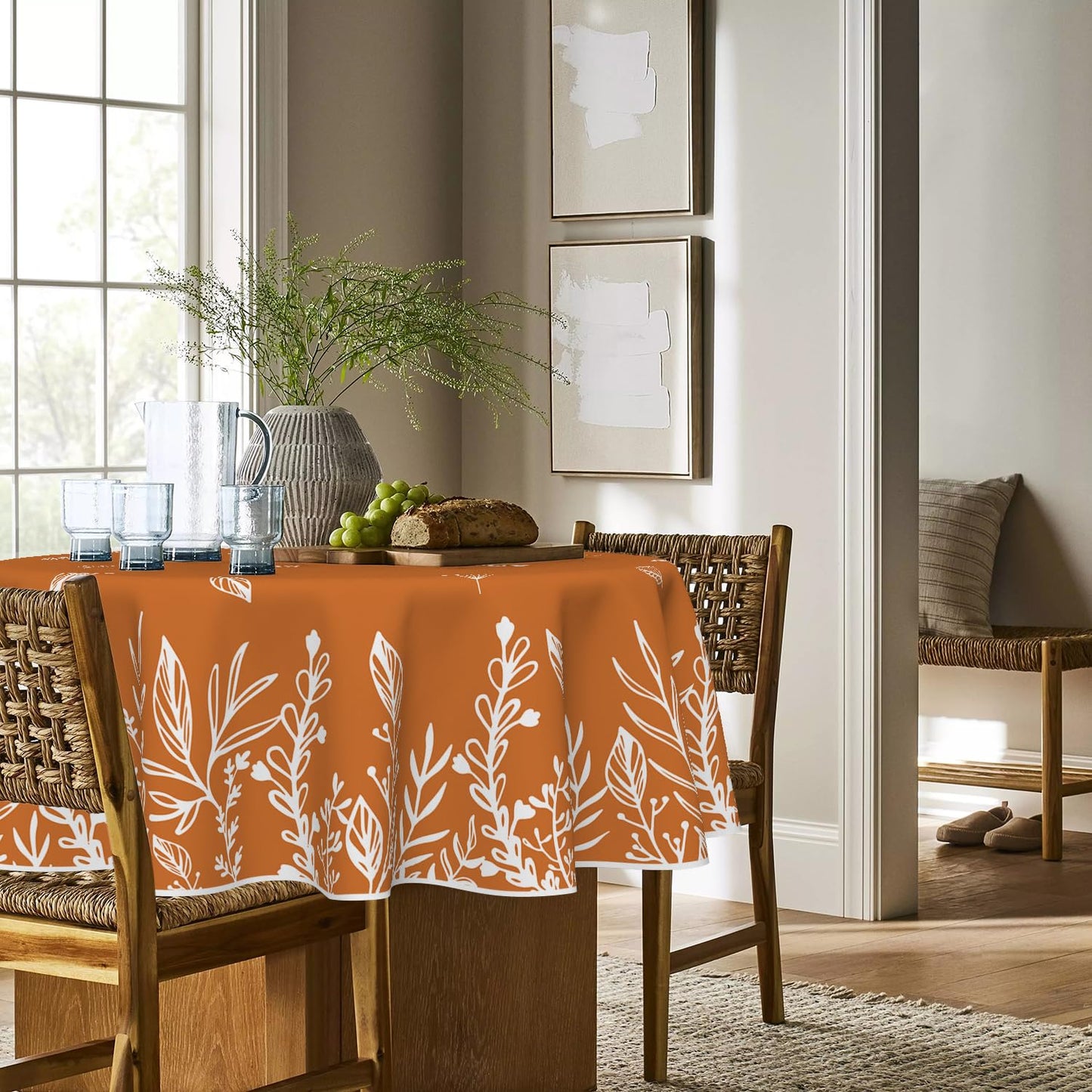 Horaldaily Fall Tablecloth 70x70 Inch Round, Thanksgiving Autumn Harvest Orange Wild Flowers Table Cover for Party Picnic Dinner Decor