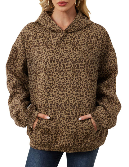 Eutten Women's Leopard Print Oversized Cheetah Print Hoodie Y2k Graphic Streetwear Pullover Hooded Sweatshirt