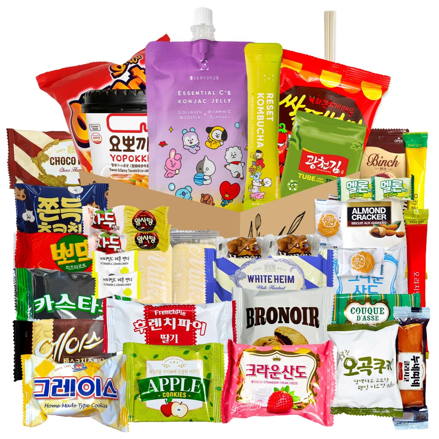 Korean Snack Box 38 Count - Variety of Individually Wrapped Korean Snacks with Chips, Sweets and Tteokbokki for Kids, Children, College Students and Adults. Gift Box for K-Food Lovers - Journey of Korea