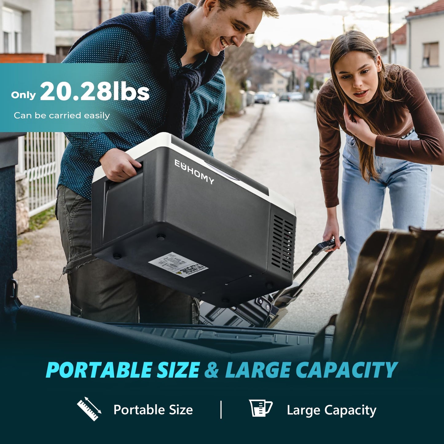 EUHOMY 12 Volt Refrigerator, 19QT(18L) Compressor Electric Cooler APP Control, Car Fridge -4℉~68℉, Portable Refrigerator 12/24V DC 110-240V AC, Portable Freezer for Camping, Travel, Boat