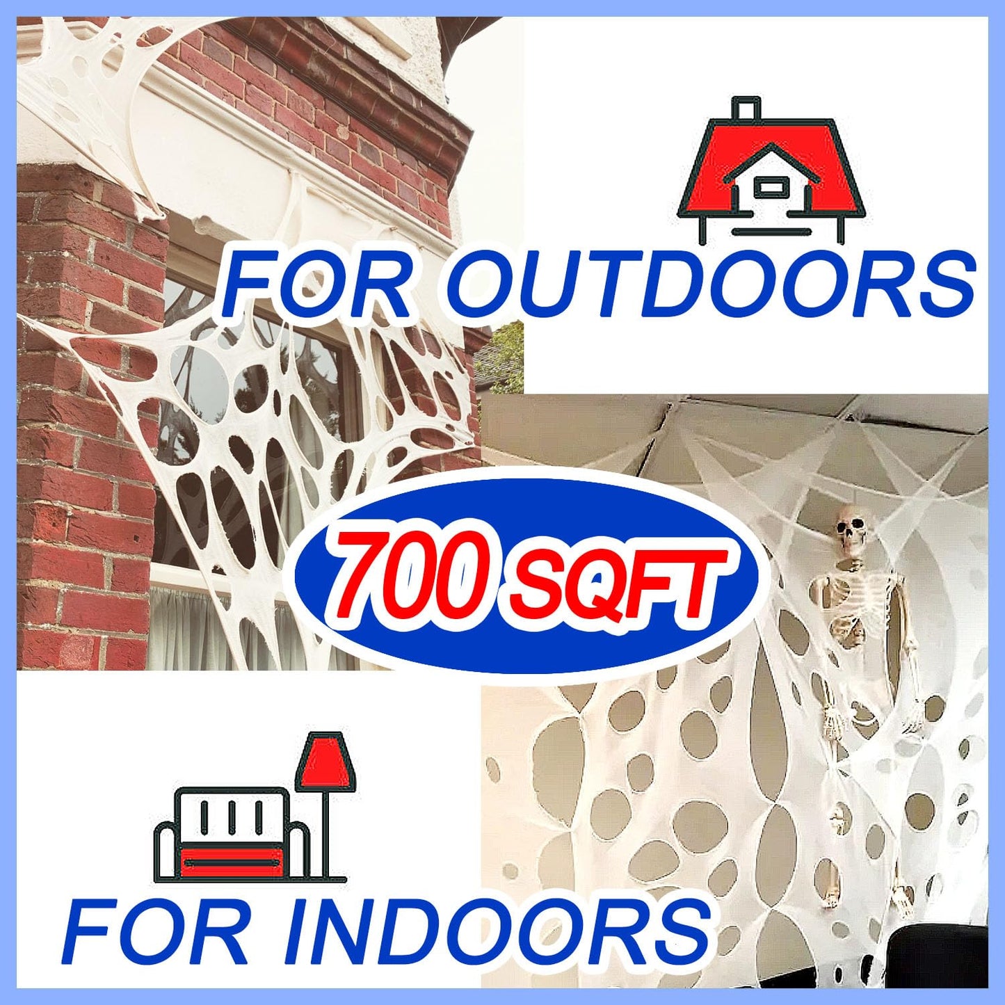 700 Sqft Glow-in-The-Dark Giant Spider Web Halloween Outdoor Decoration, Giant Outdoor Spider Decorations Set, with 3 Blacklight (24FT x 4FT)(White)