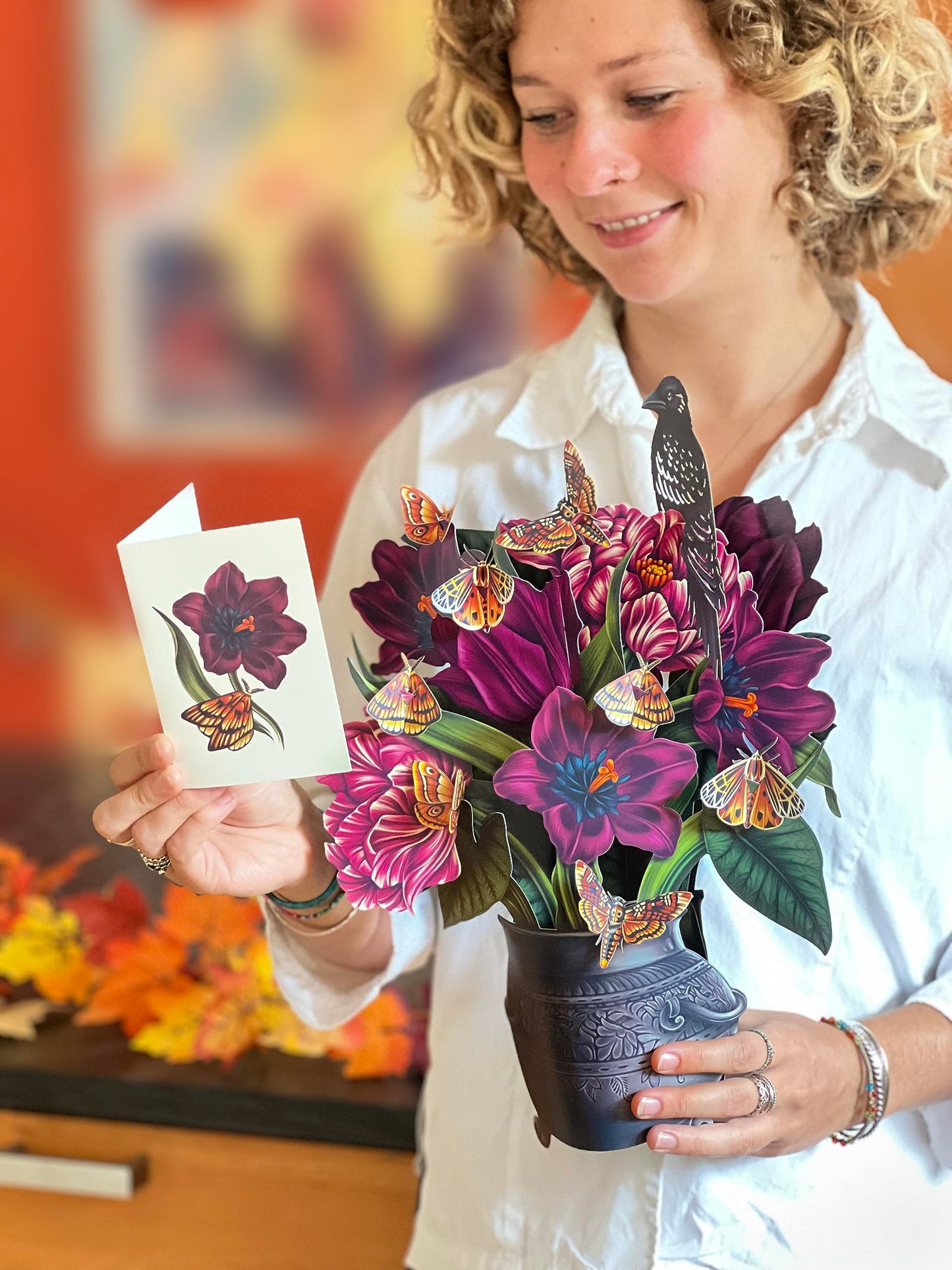 Freshcut Paper Pop Up Cards, Moonlight Garden, 12 Inch Life Sized Forever Flower Bouquet 3D Popup Greeting Card, Halloween Cards, Birthday Card, Blank Notecard & Envelope