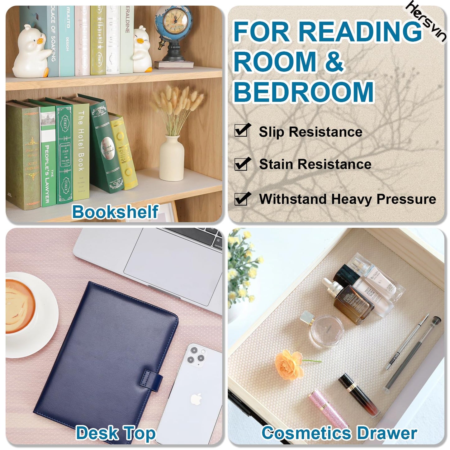 Hersvin Shelf Liners, 22in x 20ft Kitchen Drawer Mats, Non-Adhesive EVA Cupboard Protector, Cabinet Lining, Refrigerator Liner (Clear Dot, 56x610cm)