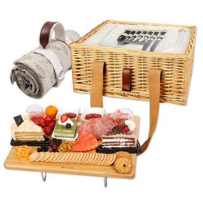 Hap Tim Wicker Picnic Basket for 2 with Mini Folding Wine Picnic Table & Large Insulated Cooler Bag & Cutlery Service Kits for 2 Person, Couples Gifts, Wedding Gifts (Y2307-2-CM)