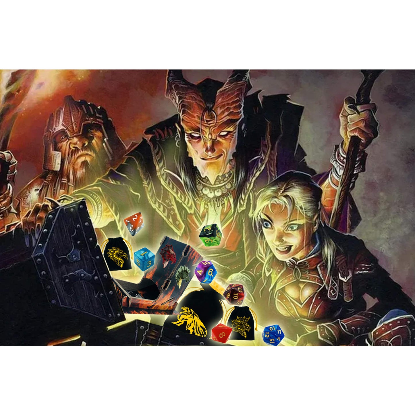 6 Sets DND Dice Polyhedral Dice Dungeons and Dragons Rolling Dice for RPG MTG Table Games Dice Bulk with Free Six Drawstring Bags and PU Leather D&D Dice Tray