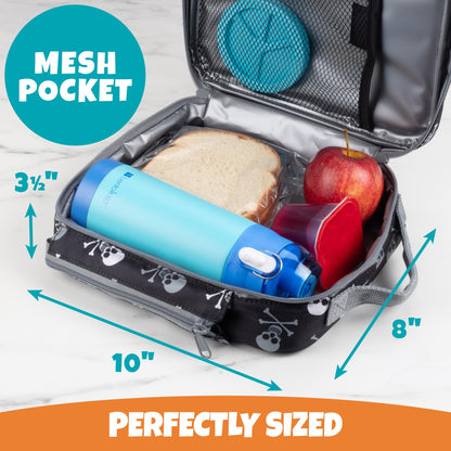 Kids Insulated Lunch Box w Snack Pocket & Water Bottle Holder (Pirate) -Boys or Girls Back to School Lunchbox Tote Keeps Food Hotter or Colder Longer- Reusable Bag Fits Bento, Ice Packs, Containers