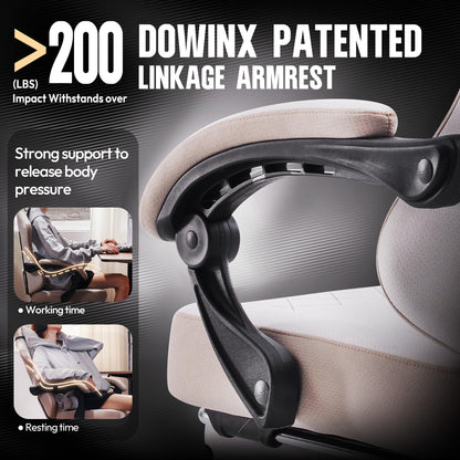Dowinx Gaming Chair Fabric with Pocket Spring Cushion, High Back Ergonomic Computer Chair with Footrest for Adults, Massage Lumbar Support Swivel Game Chair for Office Gaming 300LBS, Beige