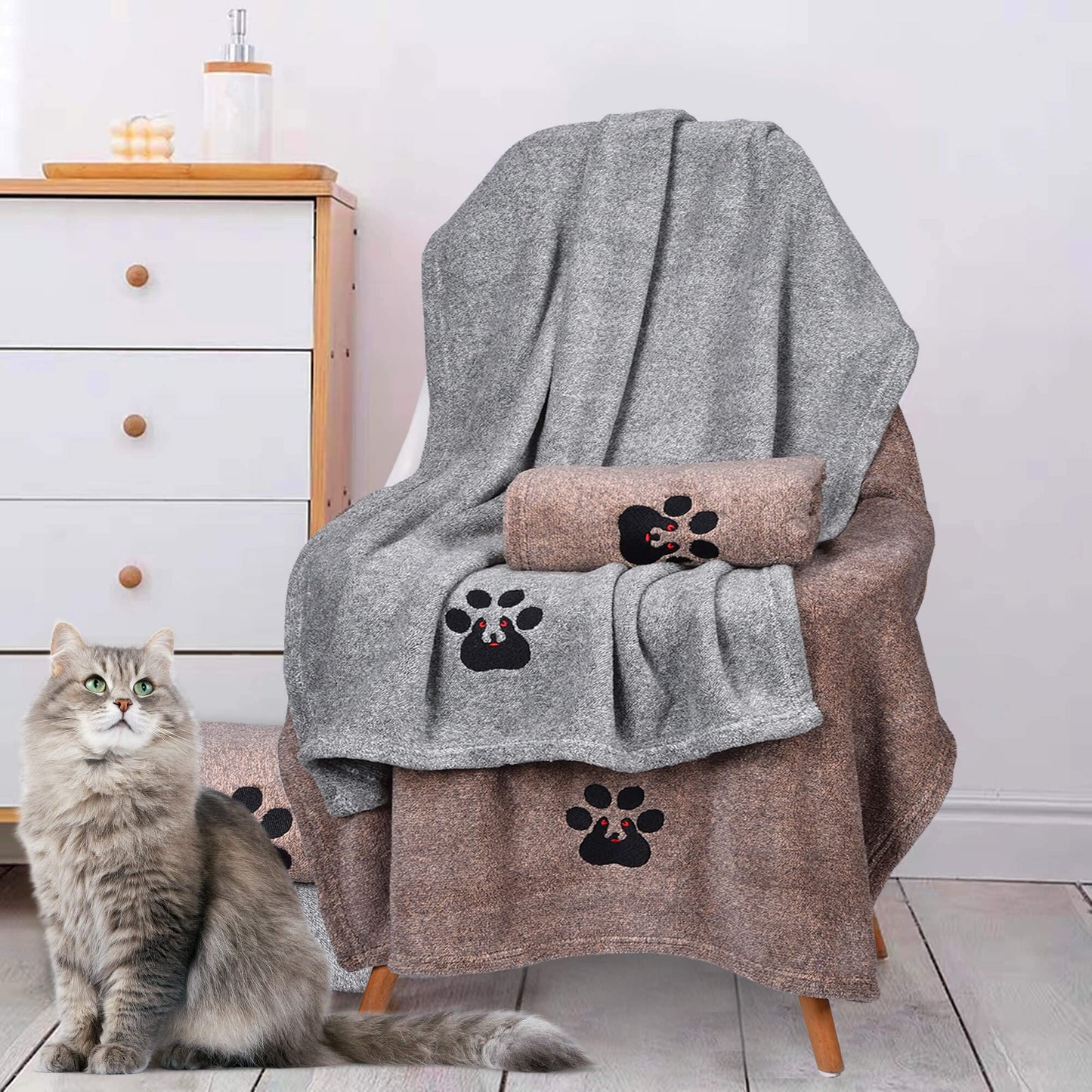 Dogvingpk Dog Towels for Drying Dogs Super Absorbent Soft Microfiber Pet Bath Grooming Towel for Dogs Cats and Other Pets (M-36" * 28", Grey )