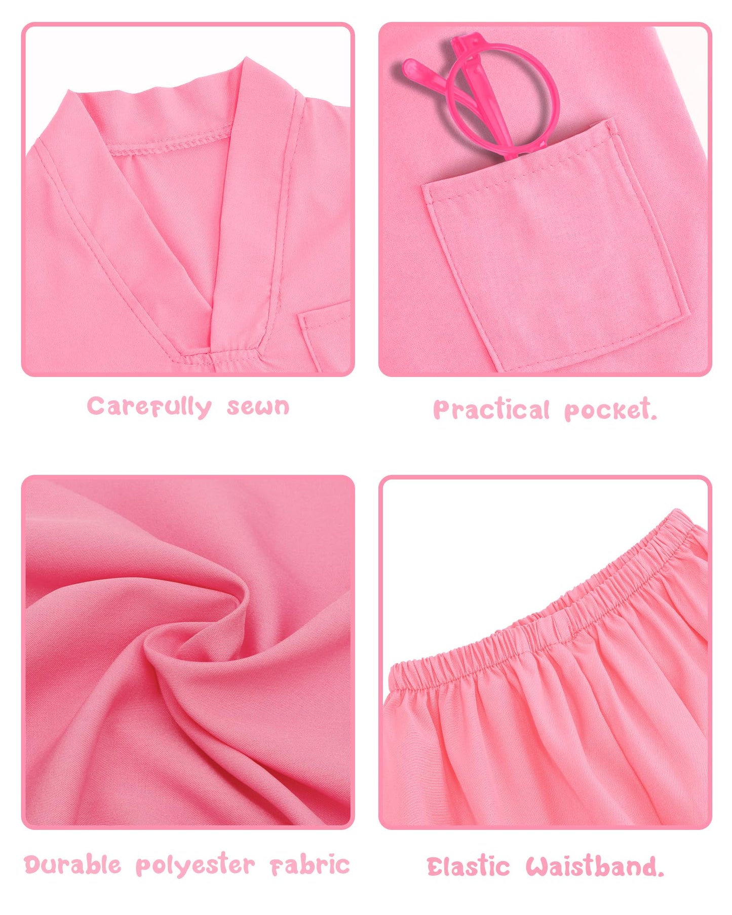 ICECUTE Doctor Scrubs for Kids,7 Pcs Scrubs Costume with Accessories,Halloween Costume for Boy Girls,3-11 Years (Pink, 10-11Years)