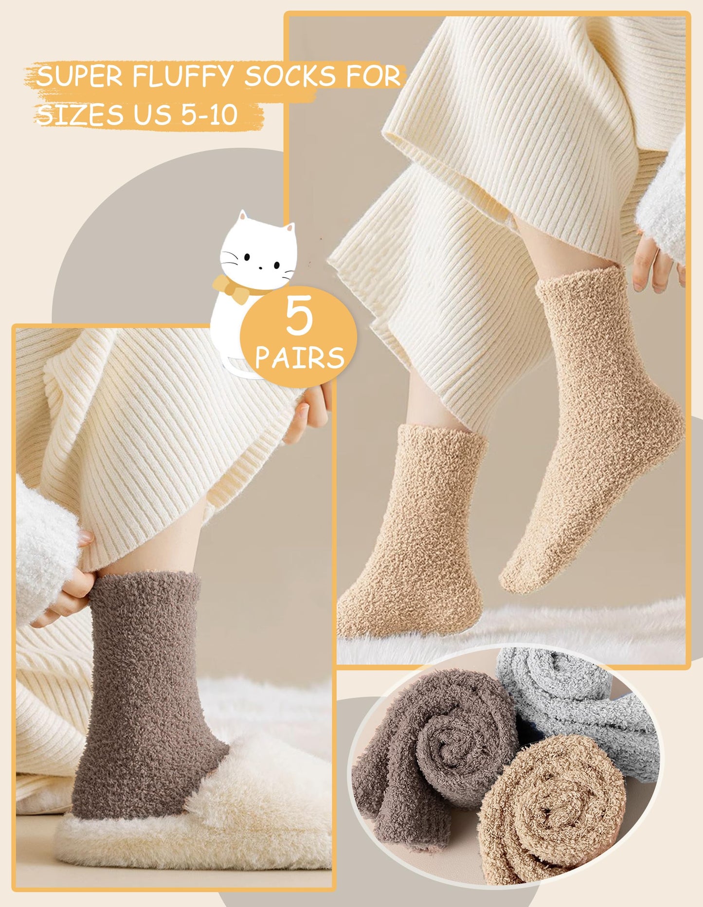 Josnown Fuzzy Socks for Women Cozy Soft Fluffy Slipper Warm Winter Plush Sleep Socks Christmas Gifts for Women, Size 5-10