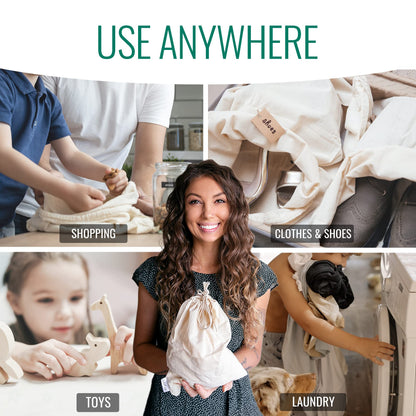 LEAFICO Cotton Storage Bags – X-Large 14x17 Inch (6-Pack) – Reusable Muslin Bags with Drawstrings – Biodegradable Canvas Fabric Sacks – Perfect for Bread, Bulk Produce, Potatoes, Onions, Shoes