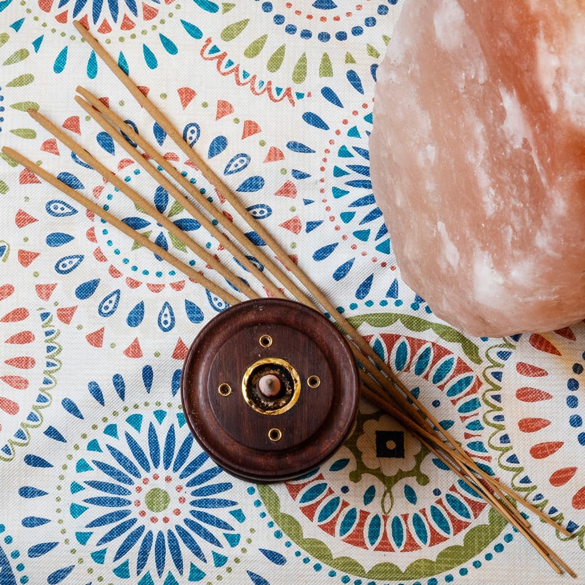 Covers For The Home Deluxe Elastic Edged Flannel Backed Vinyl Fitted Table Cover - Multi-Color Geometric Medallion Pattern - Large Round - Fits Tables up to 45" - 56" Diameter