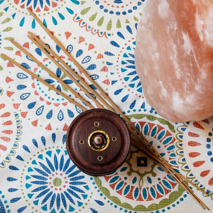 Covers For The Home Deluxe Elastic Edged Flannel Backed Vinyl Fitted Table Cover - Multi-Color Geometric Medallion Pattern - Large Round - Fits Tables up to 45" - 56" Diameter