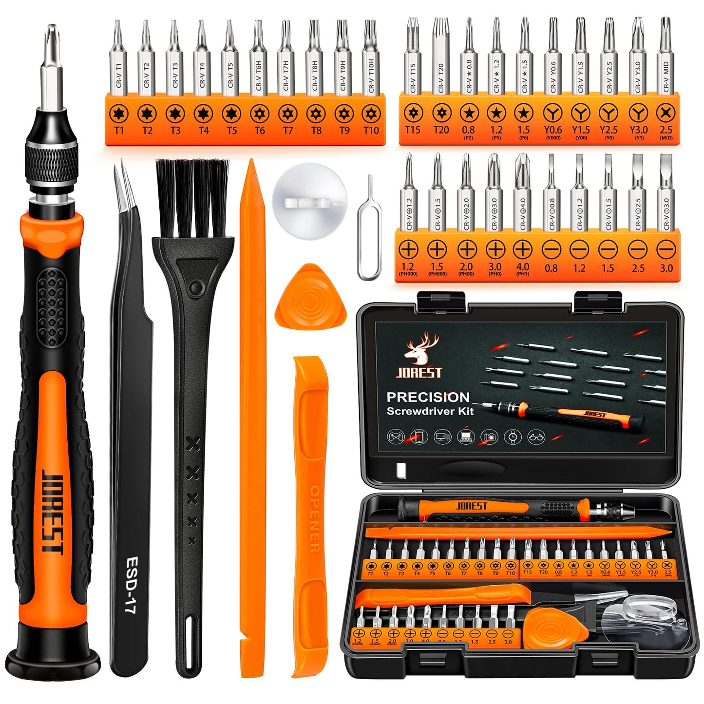 JOREST 38Pcs Small Precision Screwdriver Set with Torx T5, T6, Y00, Mini Repair Tool Kit for Macbook, Computer, Laptop, iPhone, PS4 PS5, Xbox, Switch, Eyeglasses, Watch, Ring Doorbell, Electronic, etc