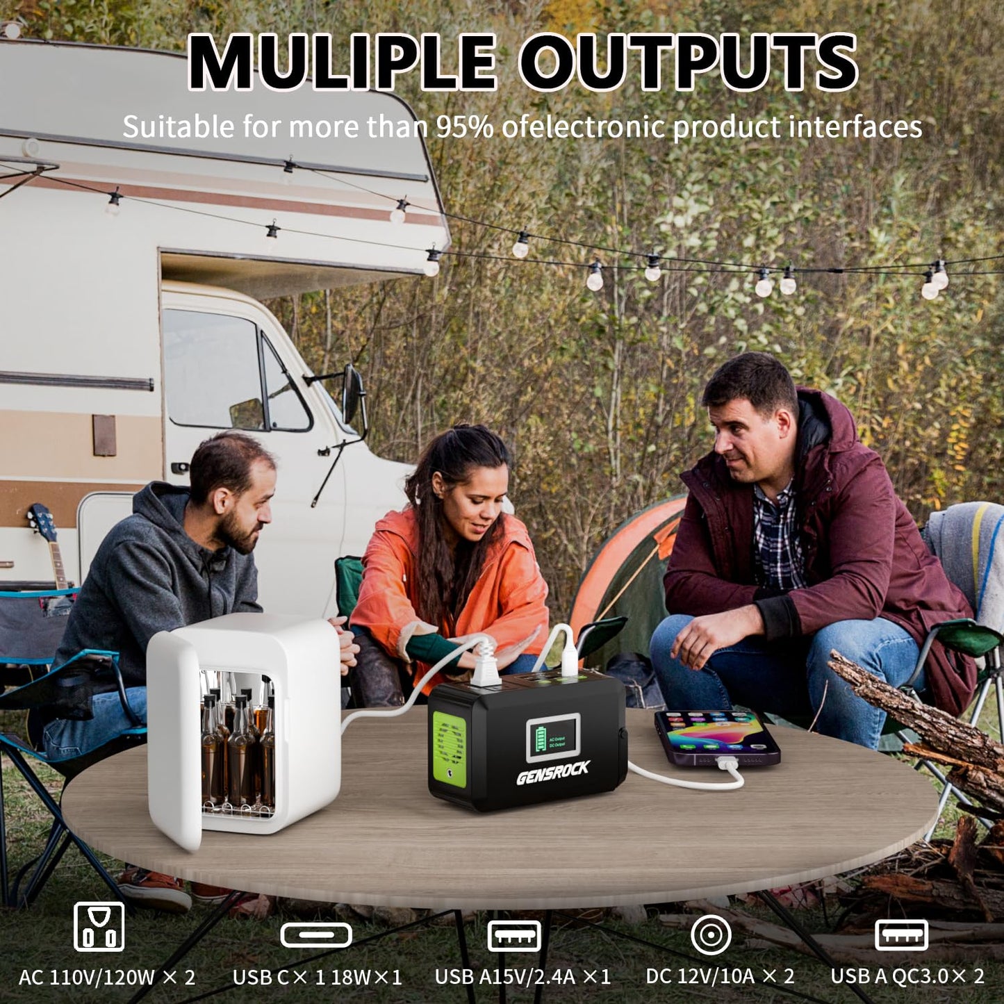 GENSROCK Portable Power Station, 88Wh Solar Generator(Solar Panel Not Included), Lithium Battery Power Bank with 110V/150W Peak AC Outlet, LED Flashlight for CPAP Home Camping Travel Emergency.