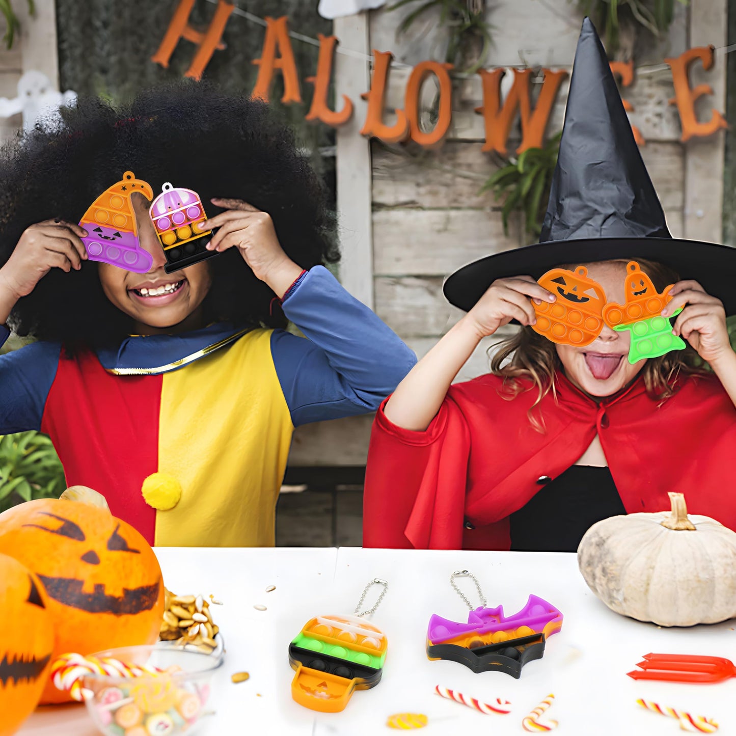 Halloween Party Favors - Halloween Toys - 24 Mini Pop Bubbles Bulk with Keychain for Kids Boys Girls - Pop Its Boo Basket Goodie Bag Stuffers Treats Stress Sensory Fidget Prizes for School Classroom