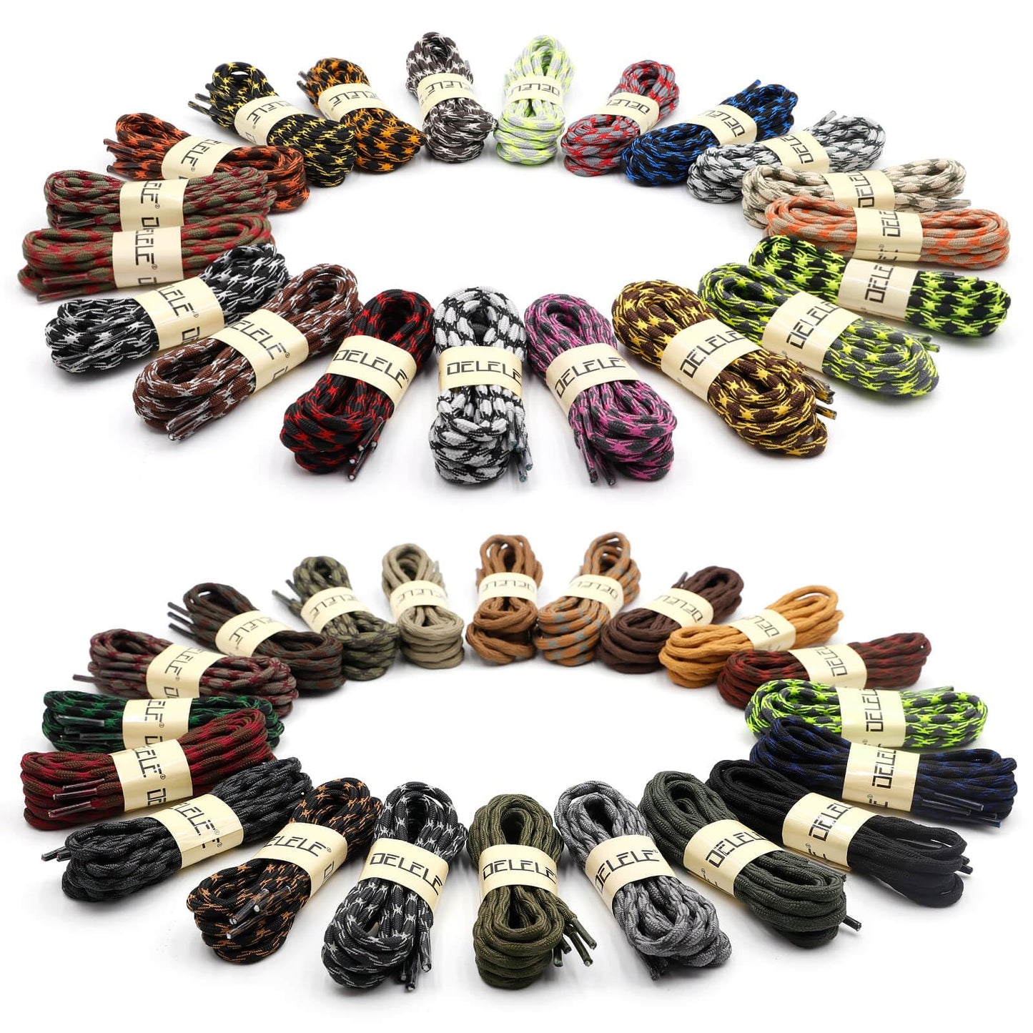 DELELE 2 Pair Round Wave Shape Non Slip Heavy Duty and Durable Outdoor Climbing Shoelaces Black Hiking Shoe Laces Shoestrings-39 inch