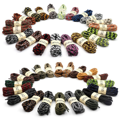 DELELE 2 Pair Round Wave Shape Non Slip Heavy Duty and Durable Outdoor Climbing Shoelaces Black Hiking Shoe Laces Shoestrings-39 inch