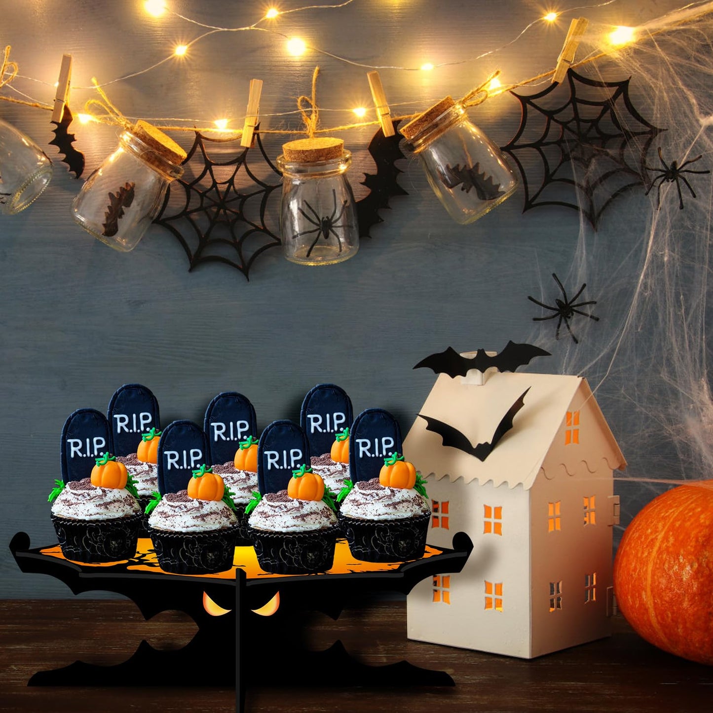 FRIDAY NIGHT 2 Pcs Halloween Cupcake Stand 1-Tier Spider Web Cardboard Dessert Holder Cake Serving Tray Birthday Party Supplies Decoration