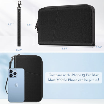 FINTIE Family Passport Holder Wallet, RFID Blocking Travel Document Organizer Clutch Bag Credit Cards Case Cover for Women Men, Black