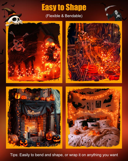 Fairy Lights Battery Operated, Twinkle String Lights Waterproof Silver Wire 5 Feet 60 Led Firecracker Starry Lights for DIY Wreath Home Party Bedroom Mason Jar Indoor Halloween Decoration, Orange