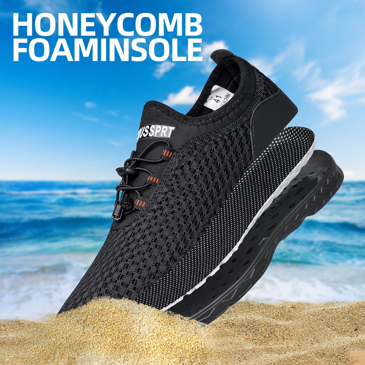 DOUSSPRT Men's Water Shoes Quick Drying Sports Aqua Shoes AllBlack Size 7