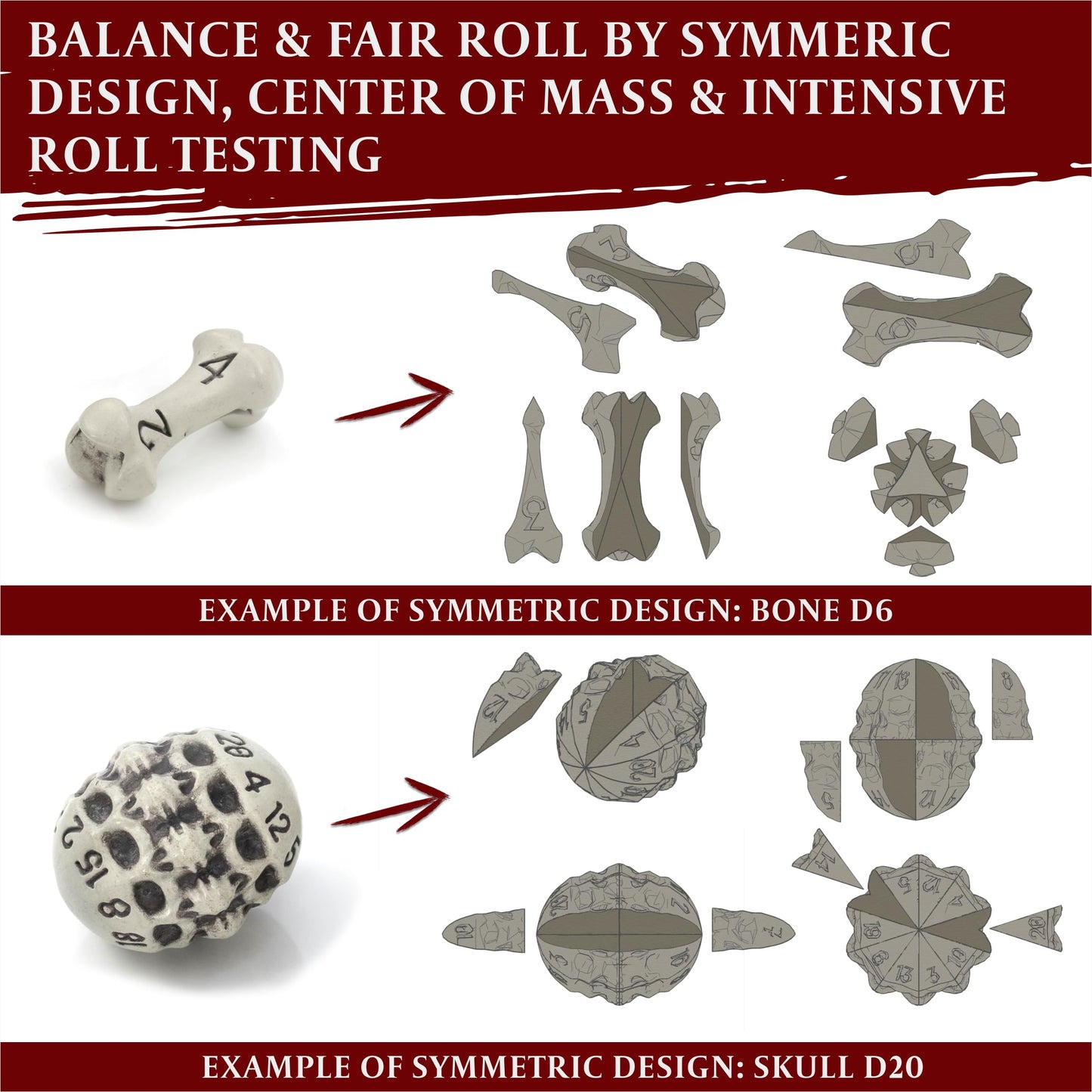 D6 Dice Set - Set of Six 6 Sided Dice - Skull & Bone Themed RPG Dice. Cool & Unique Gift and Compatible with Dungeons & Dragons (DND), D&D, Pathfinder, D and D. (Cleaned Bone White)