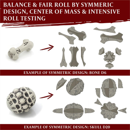 D6 Dice Set - Set of Six 6 Sided Dice - Skull & Bone Themed RPG Dice. Cool & Unique Gift and Compatible with Dungeons & Dragons (DND), D&D, Pathfinder, D and D. (Cleaned Bone White)