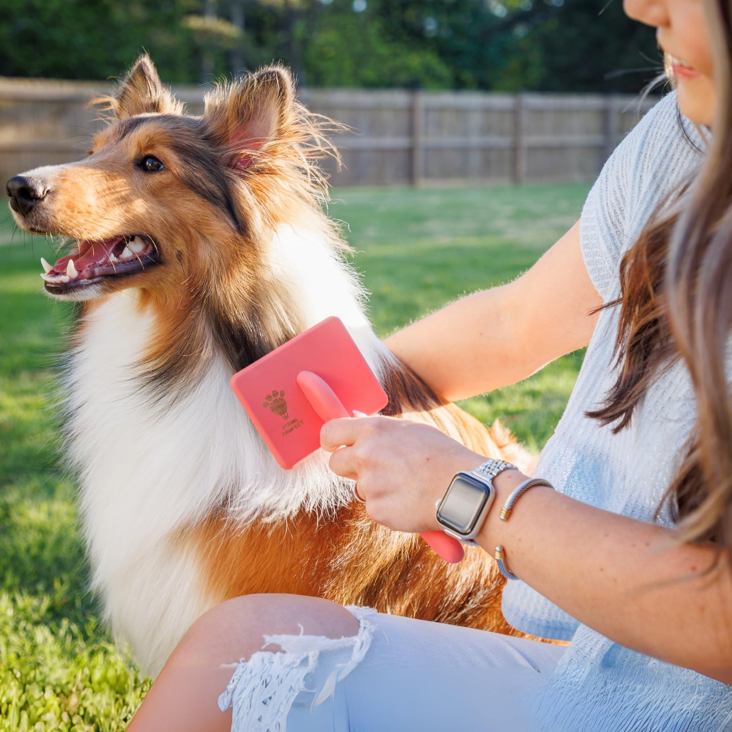 Flying Pawfect Dog Slicker Brush for Grooming Pet Hair - Best Slicker For Poodle & Golden Doodle - Long Haired Tool For Dogs - Goldendoodle Long Pin Brush For Dematting (Large)
