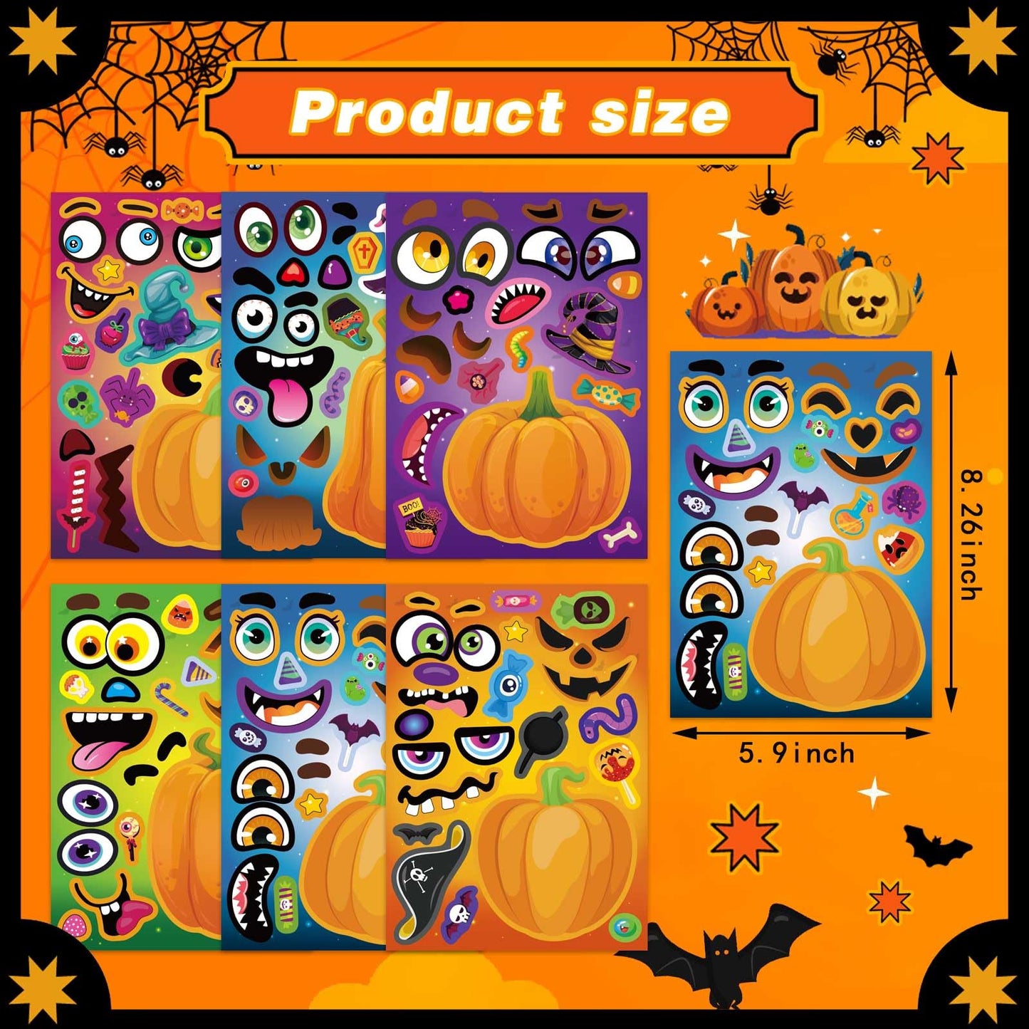 Halloween Stickers for Kids 24 Sheets Make a Pumpkin Face Stickers Pumpkin Decorating Sticker, Halloween Party Games, Make Your Own Sticker Fall Autumn Thanksgiving Party Favors Crafts