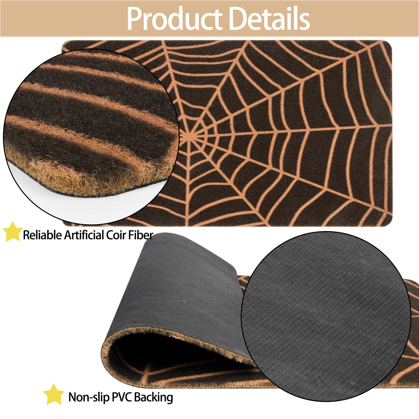 Halloween Spider-Web Welcome-Doormat - Outdoor Entrance Coir Non Slip Fashionable Mat Indoor Home Room Front Door Decor