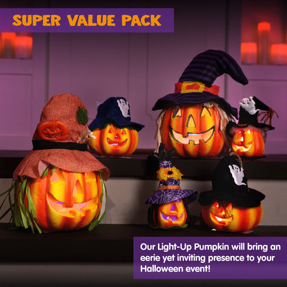 JOYIN 6 Pcs Light Up Pumpkins Halloween Decorations Outdoor Indoor Jack O Lanterns Decor LED Foam Home Large Trick Or Treat Bucket