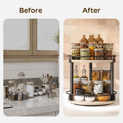 3-Tier Lazy Susan Organizer, Rotating Spice Rack, Spinning Organizer, Industrial Turntable Spice Rack Organizer for Cabinet, Kitchen Countertop, Pantry, Rustic Brown and Black SR23BR