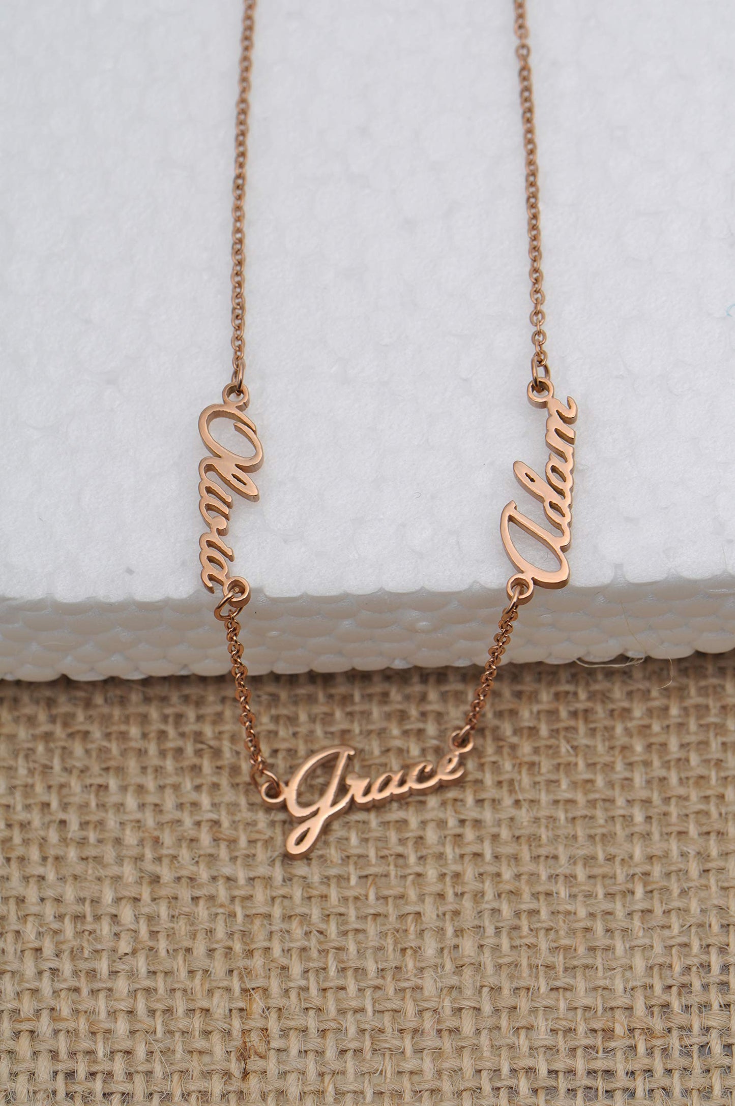 GR35Z9 Custom Name Necklace with 4 Names for Women Personalized Multiple Names Necklace 18k Gold Plated Stainless Steel Initial Pendant Jewelry Gift for Mother Day