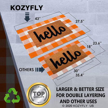 KOZYFLY Buffalo Plaid Rug 27.5x43 Inches Orange and White Checke Rug Halloween Fall Door Mat Cotton Washable Area Rugs Door Mat Outdoor Entrance for Front Porch Entryway Fall Farmhouse