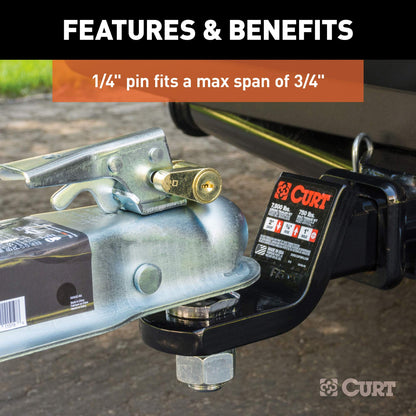 CURT 23022 Brass-Plated Steel Trailer Tongue Coupler Lock, 1/4-Inch Pin Diameter, Up to 3/4-Inch Span